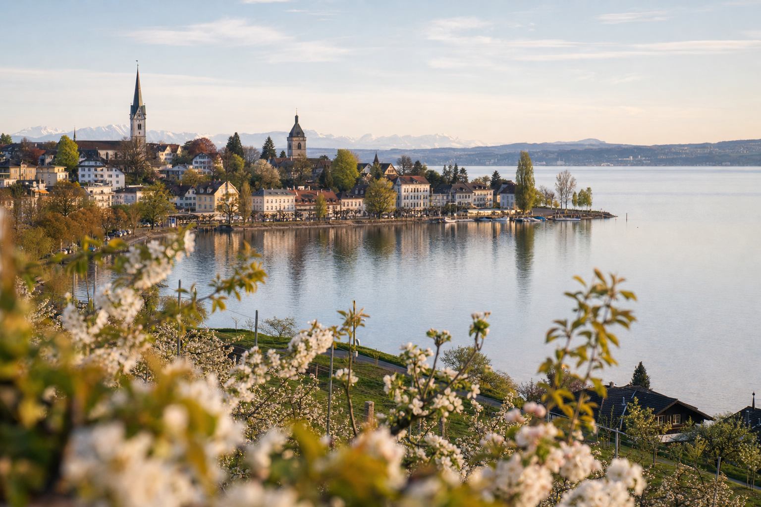 Radweg zwischen Obstgärten am Bodensee